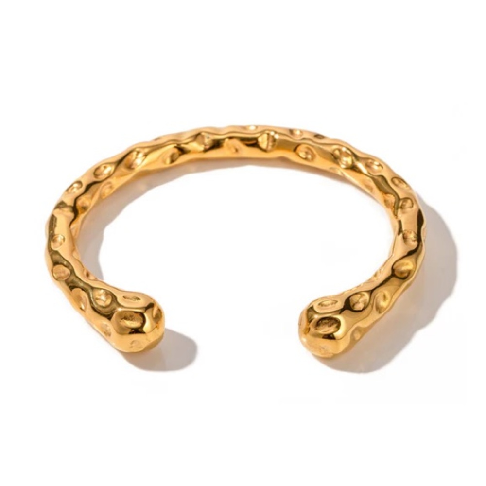 18K Gold Plated Hammered Cuff Open Bangle*Textured*Minimalist Bracelet *YB